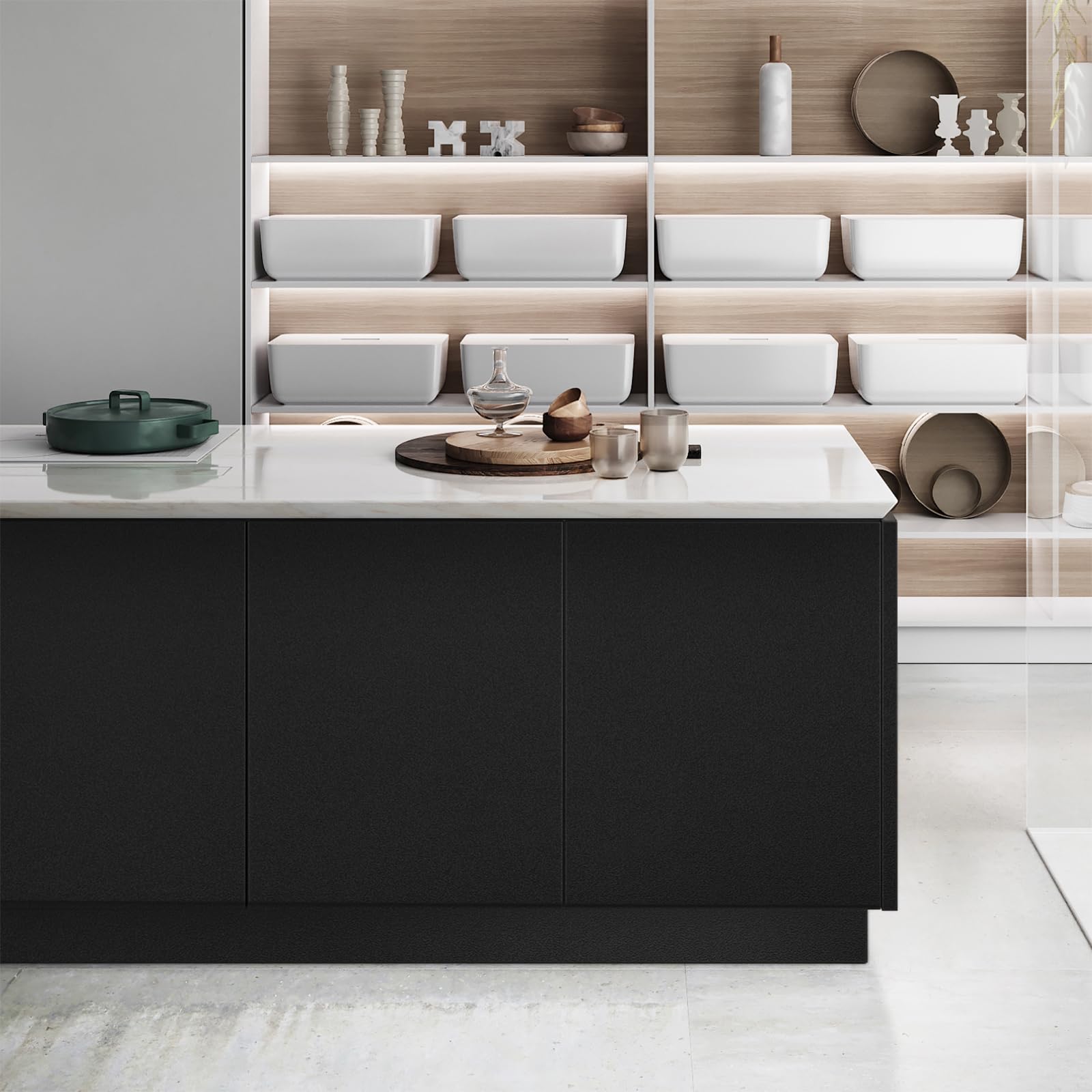 Seonta black contact paper applied to wall with matte finish.