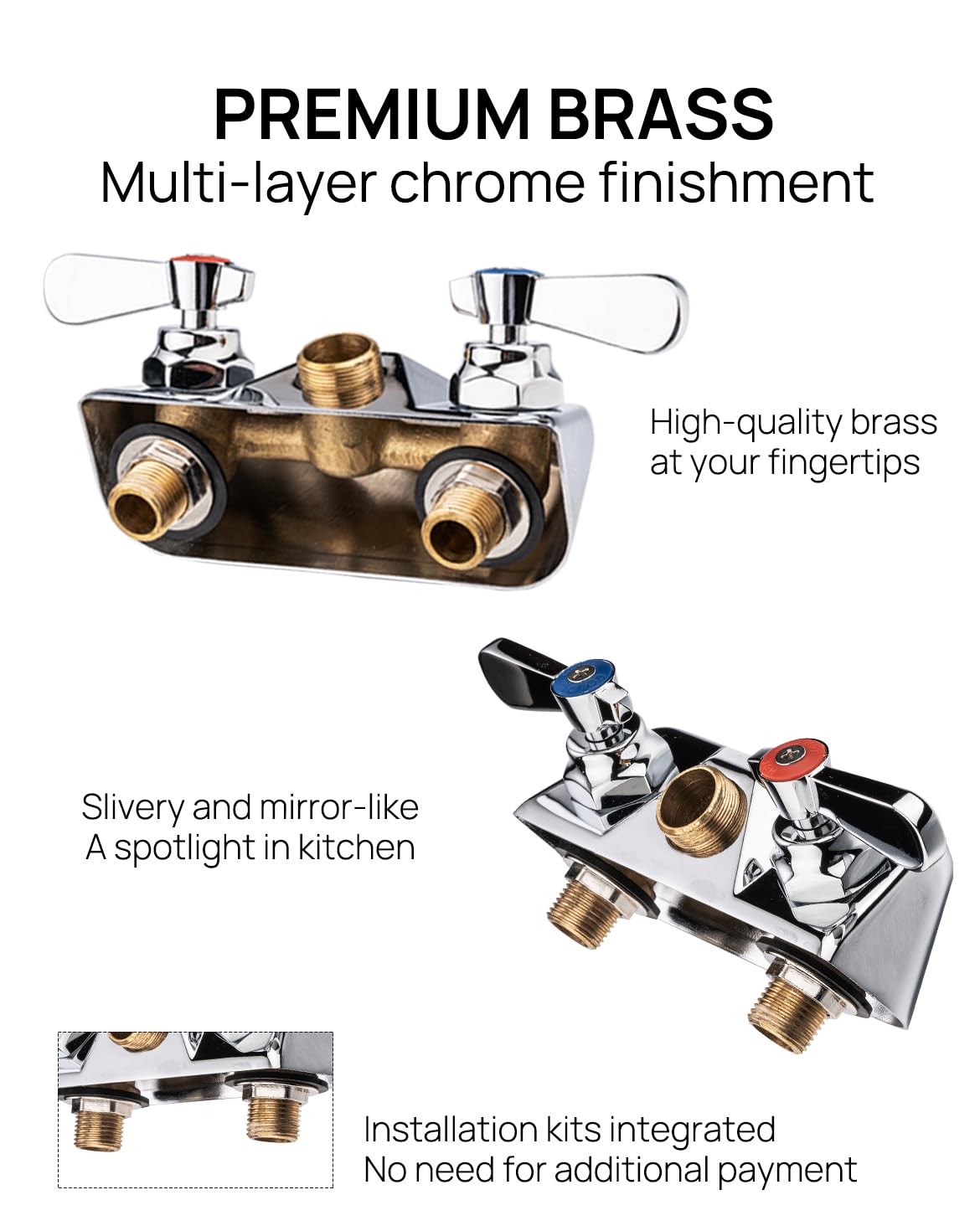 Sepaitek brass wall faucet with chrome finish resists rust and keeps a mirror shine