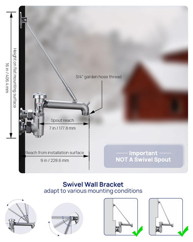 Sepaitek wall mount utility faucet showing stable bracket for heavy cleaning tasks.