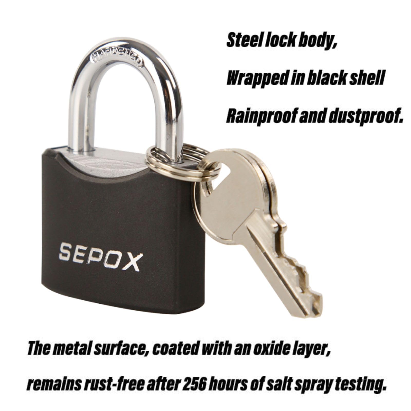 SEPOX brass pin cylinder close-up on padlock