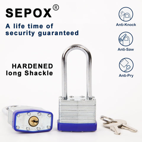 SEPOX padlock long shackle 1-9-16 inch provides extra clearance for larger hasps
