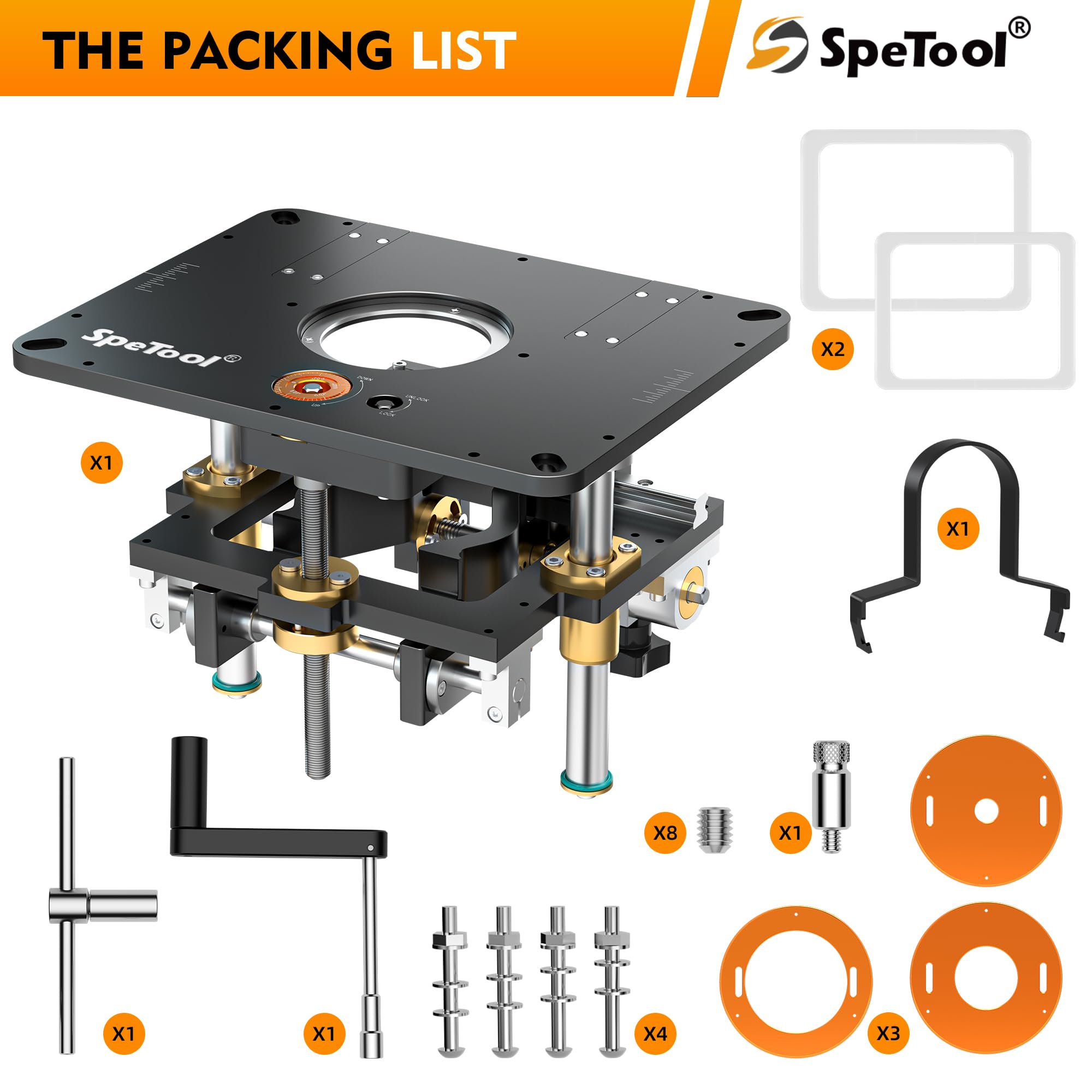 SpeTool insert plate with templates supports DIY router setups