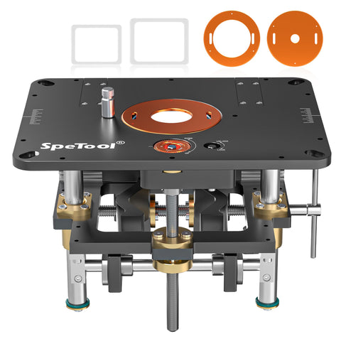 SpeTool router lift plate enables on-table bit changes for faster setups