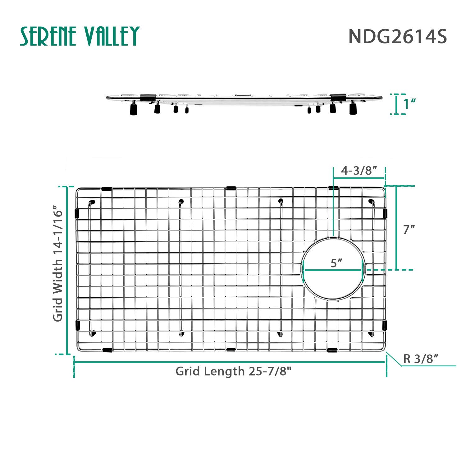 Serene Valley grid dimensions guide for 25-7/8 by 14-1/16 inch sinks