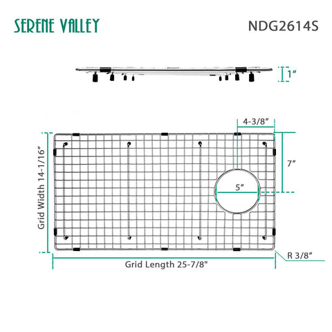 Serene Valley grid dimensions guide for 25-7/8 by 14-1/16 inch sinks