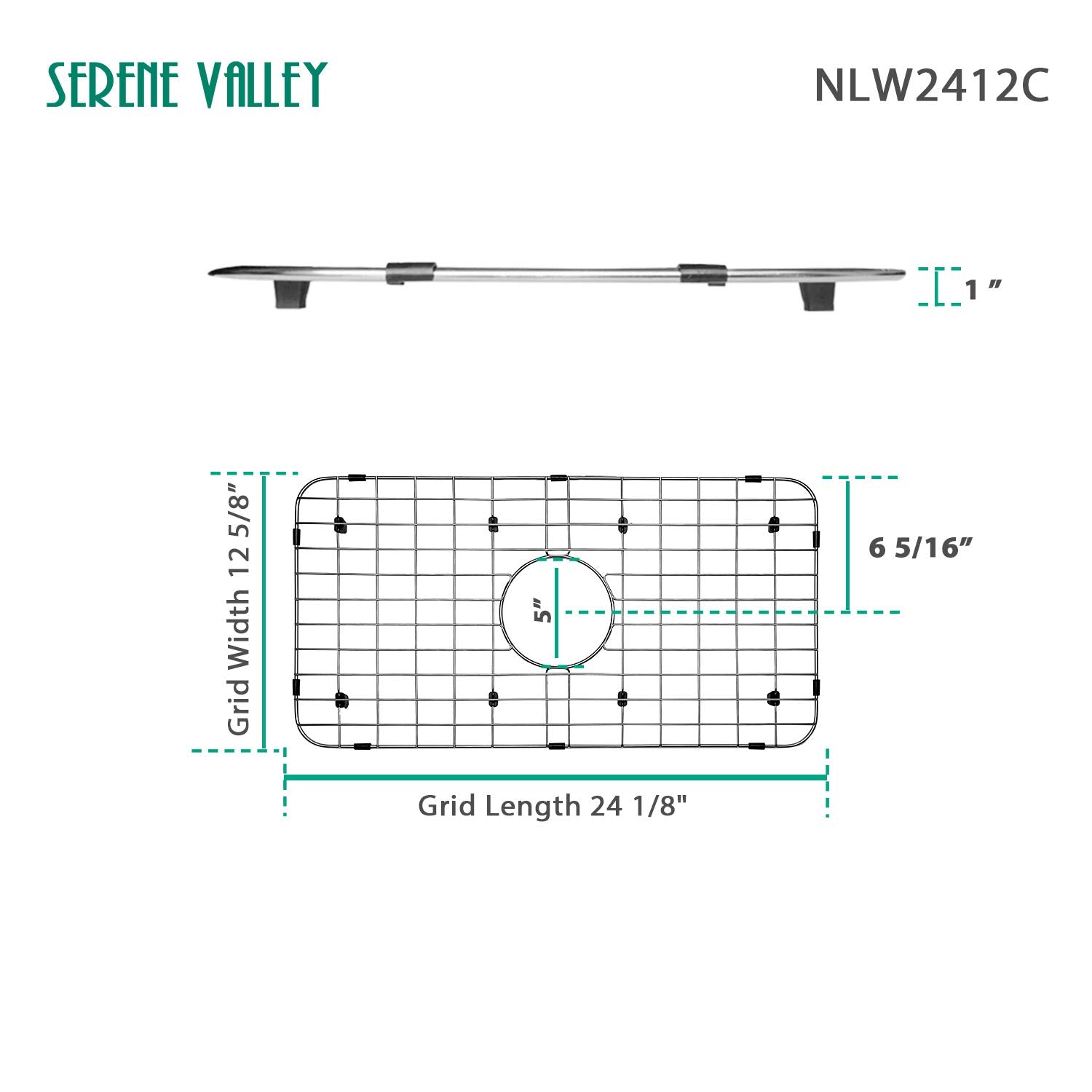 Serene Valley NLW2412C grid top view highlights measured fit for 24-1/8 by 12-5/8.