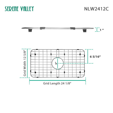 Serene Valley NLW2412C grid top view highlights measured fit for 24-1/8 by 12-5/8.
