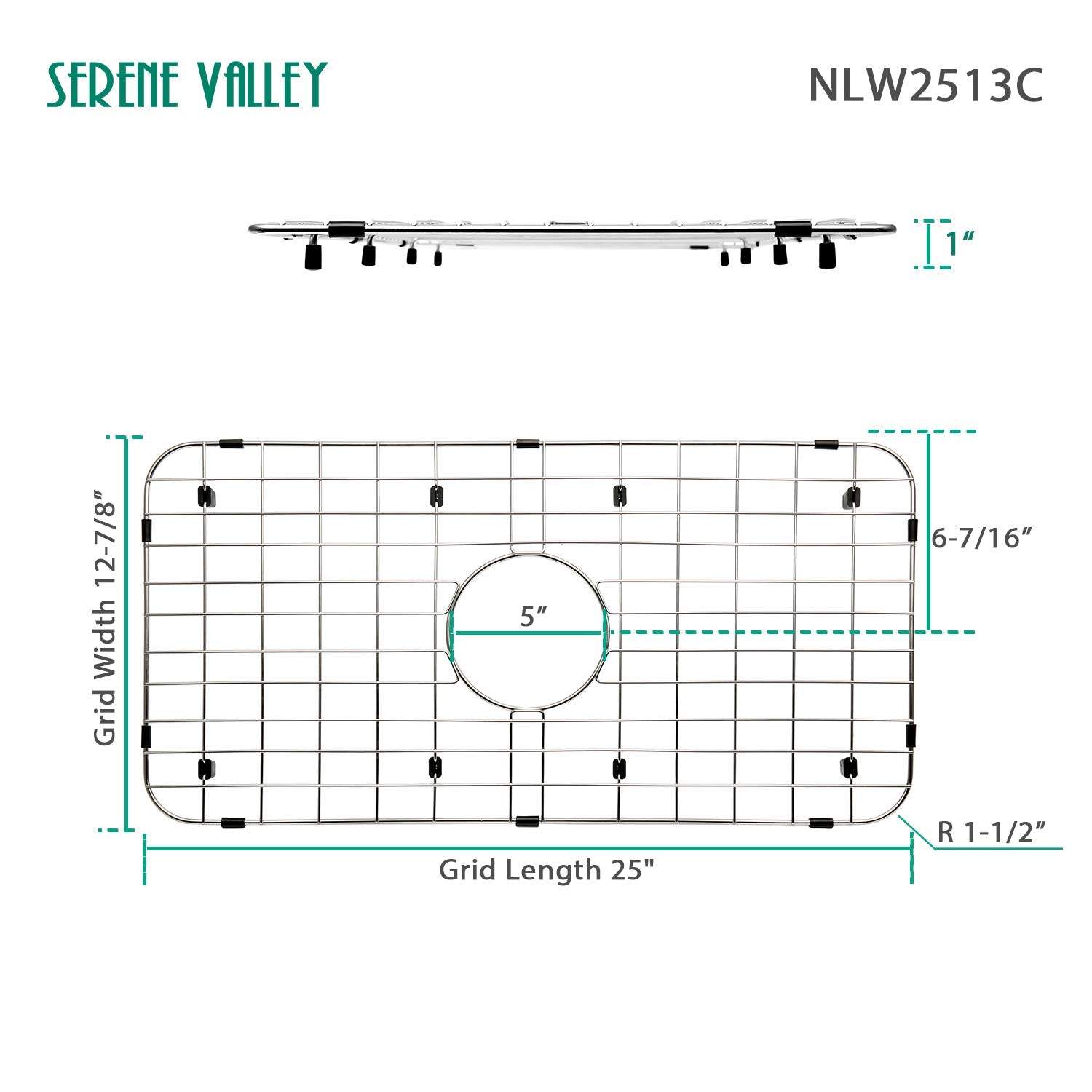 Serene Valley NLW2513C grid bottom view highlights centered drain alignment
