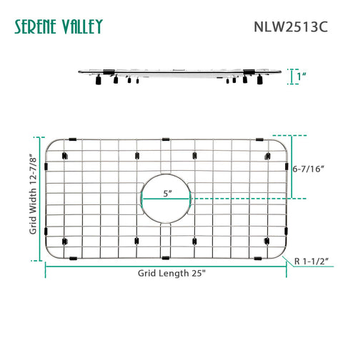 Serene Valley NLW2513C grid bottom view highlights centered drain alignment
