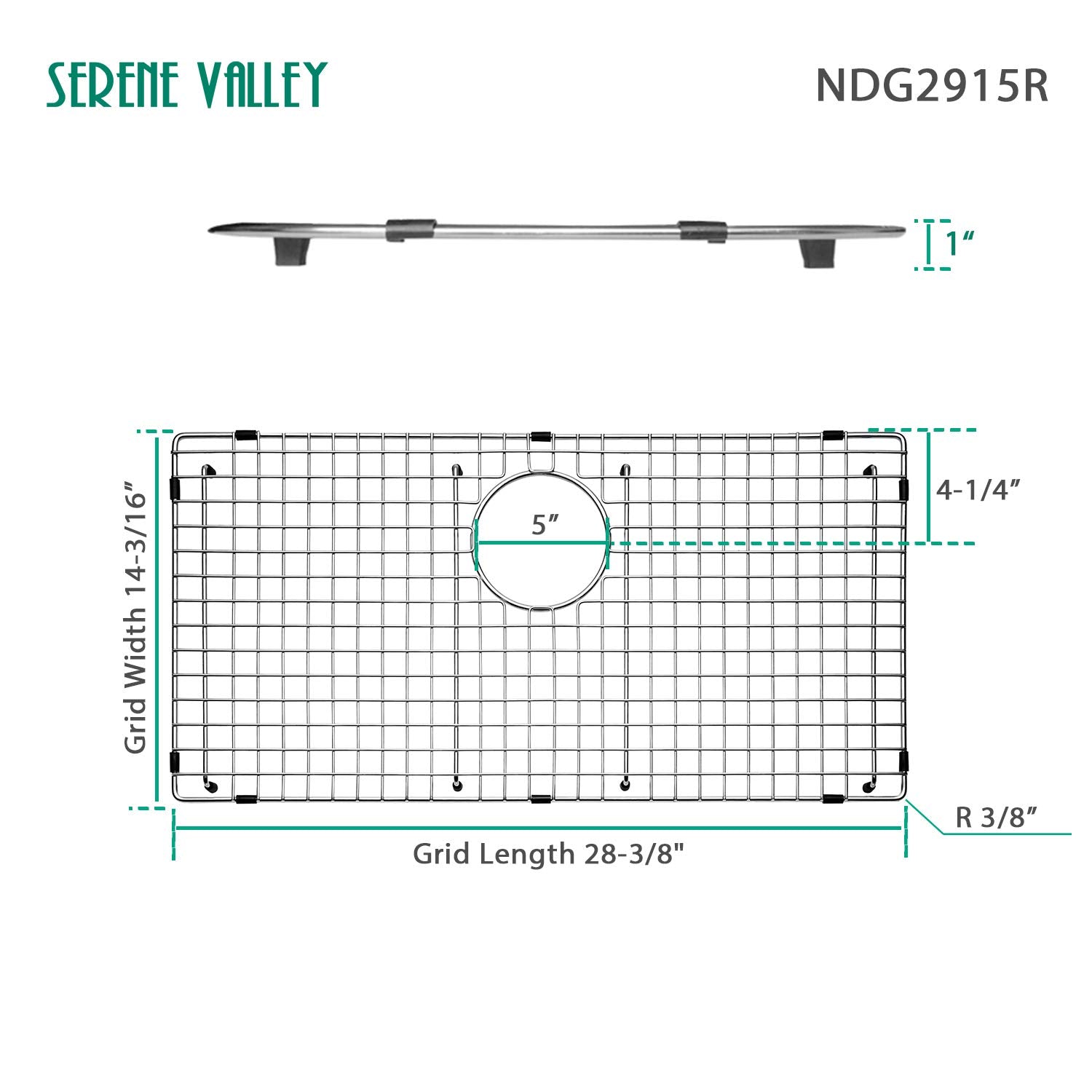 Serene Valley rear-drain grid view demonstrates precise fit for drainage