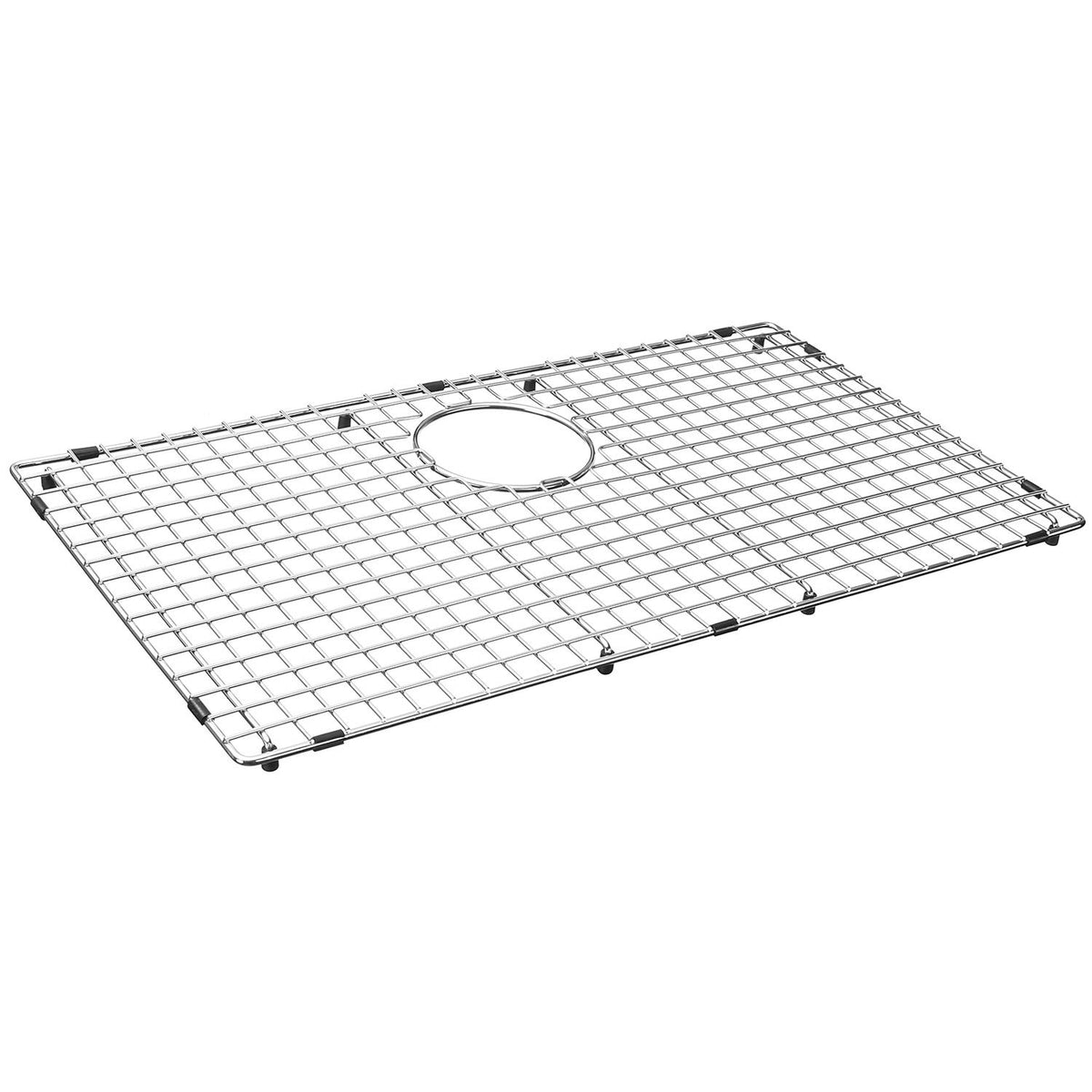 Serene Valley sink bottom grid close-up shows a precise fit for rear-drain sinks.