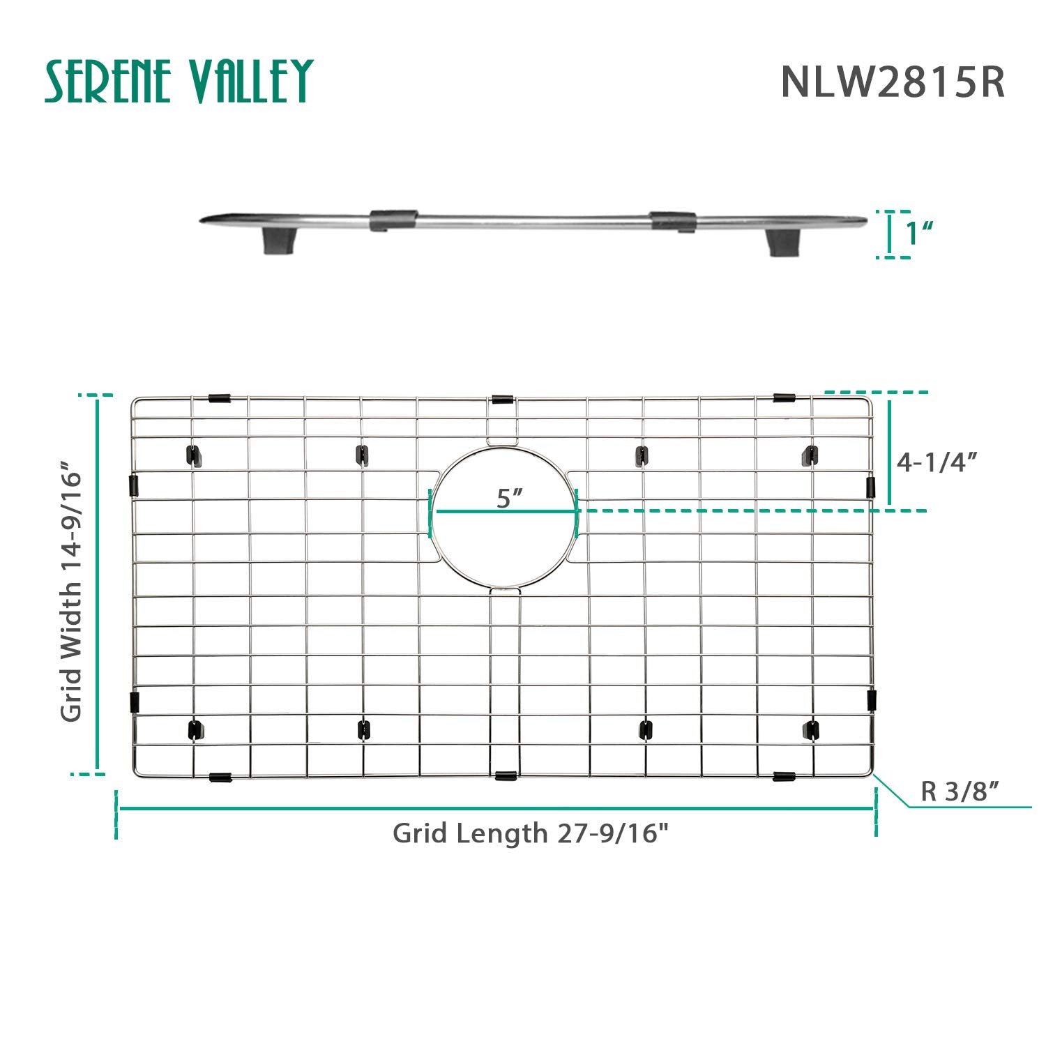 Serene Valley sink grid rear drain layout enabling efficient drainage.
