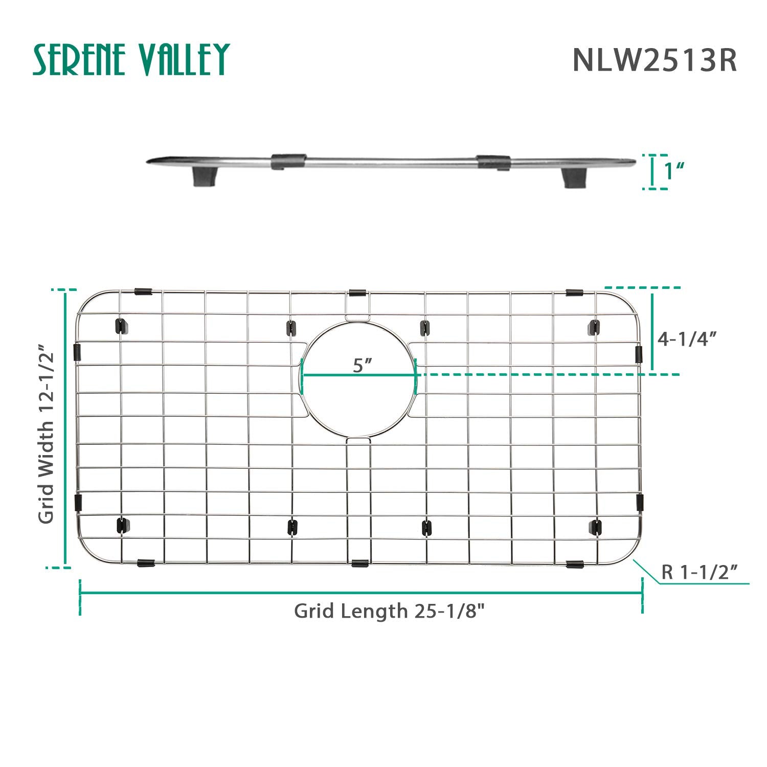 Serene Valley rear-drain grid promotes quick drying for hand-washed dishes.