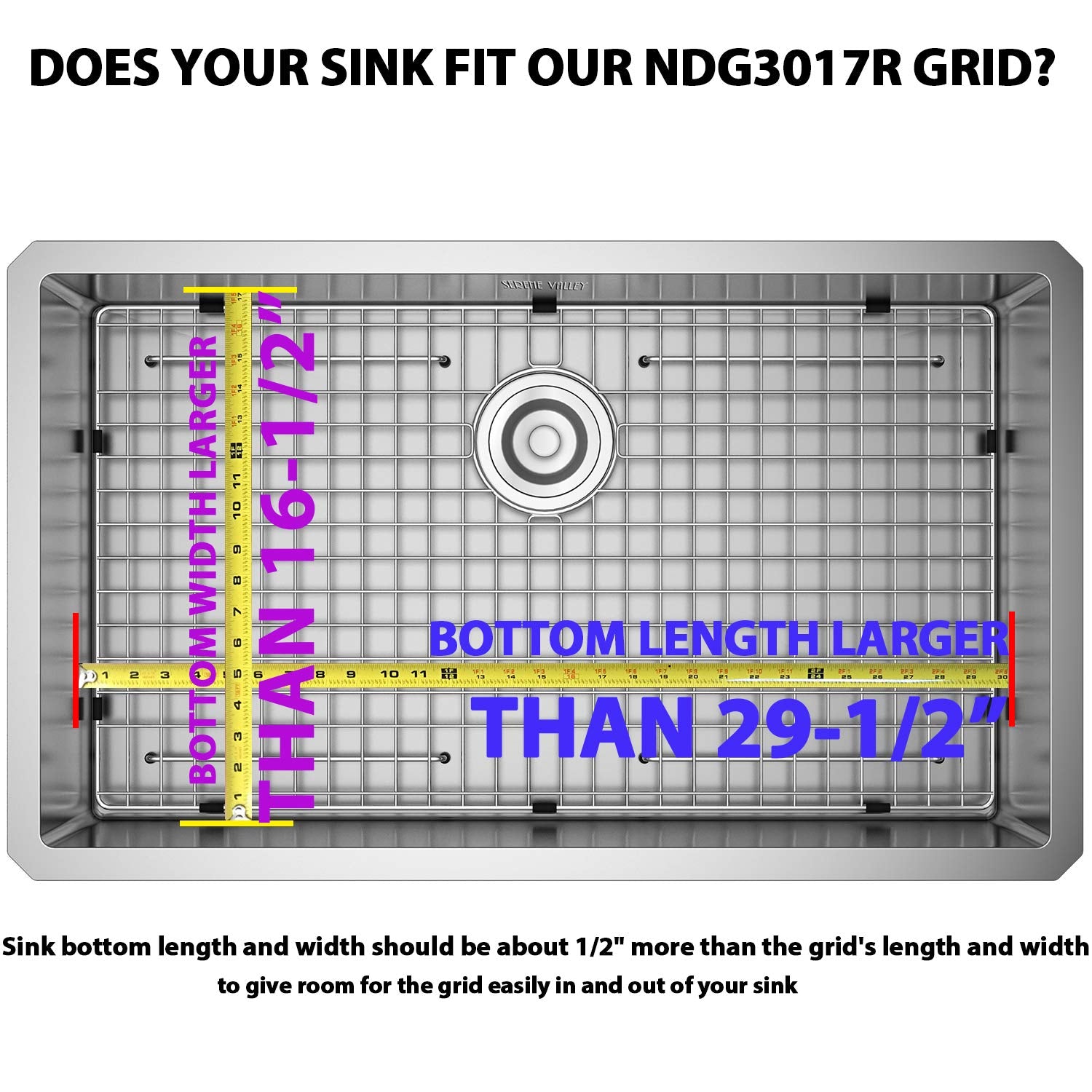 Serene Valley grid shows rear drain location for drainage planning.