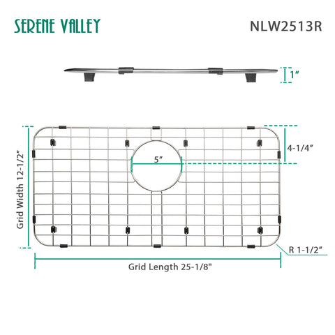 Serene Valley rear-drain grid promotes quick drying for hand-washed dishes.