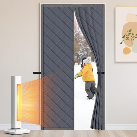 SereneCloud magnetic thermal curtain installation showing hands-free closure for easy entry.