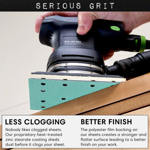 Serious Grit 50-pack packaging image highlighting value and bulk sanding sheet savings.