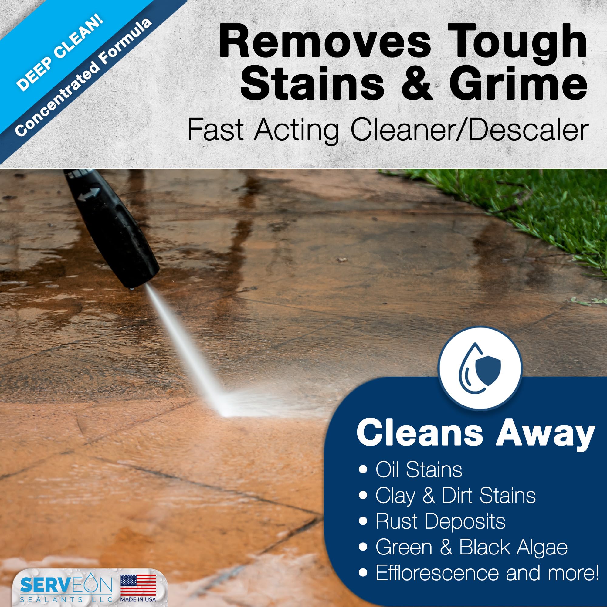 Serveon H2600 stone cleaner on patio stones removing mineral deposits