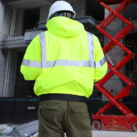 sesafety hi-vis bomber jacket removable hood for versatile weather
