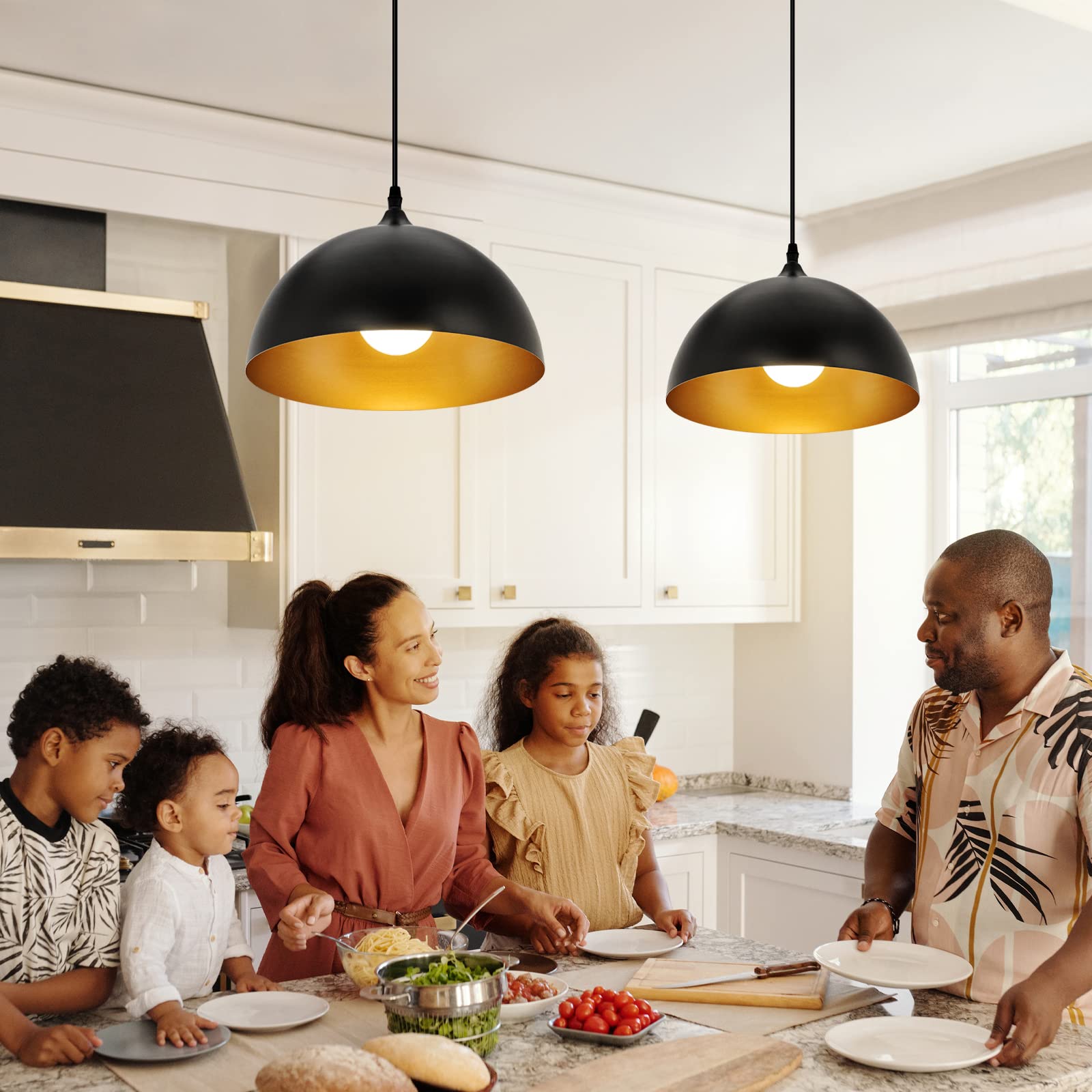 Sesiment black and gold dome pendant enhances dining room ambience with vintage charm
