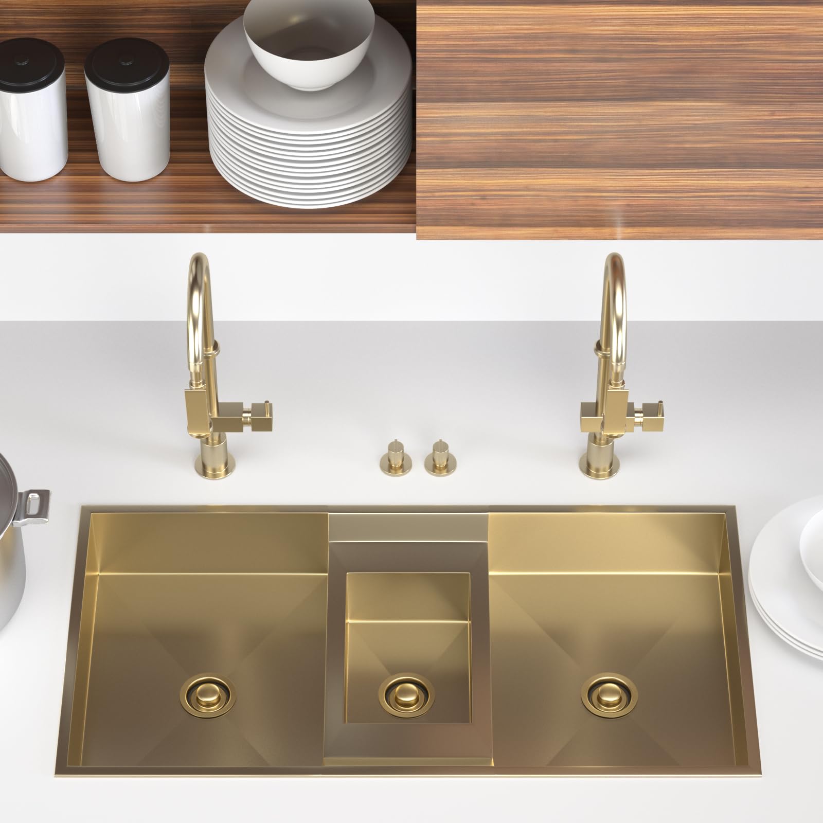 SettleDown gold 4-1/2 inch rim close-up emphasizes tight seal and odor control.