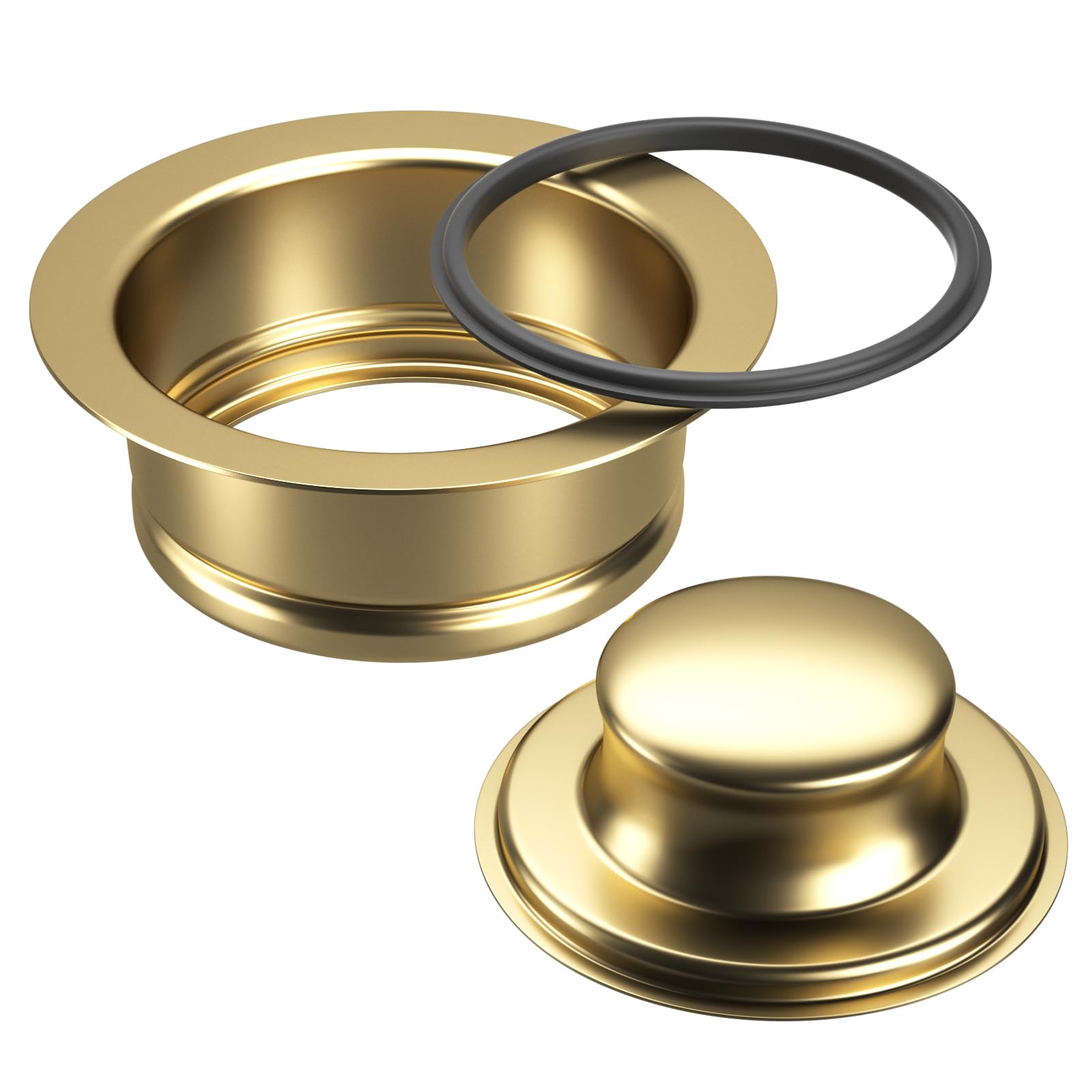 SettleDown gold sink stopper close-up highlights easy, tool-free installation.
