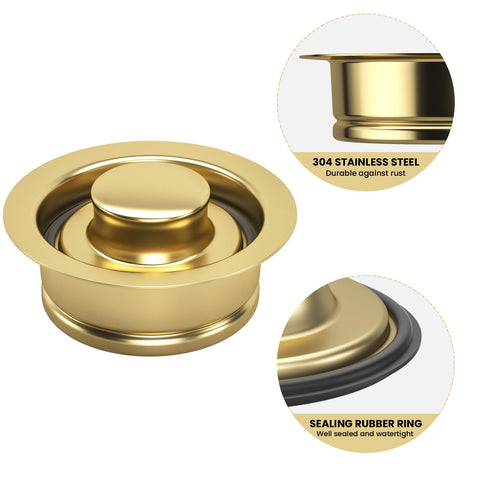 SettleDown universal-fit gold flange close-up indicates broad compatibility with standard drains.