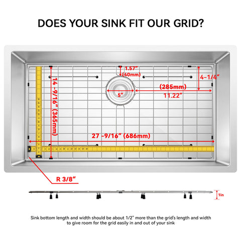 SettleDown sink grid corner radius 3/16 inch for precise fit