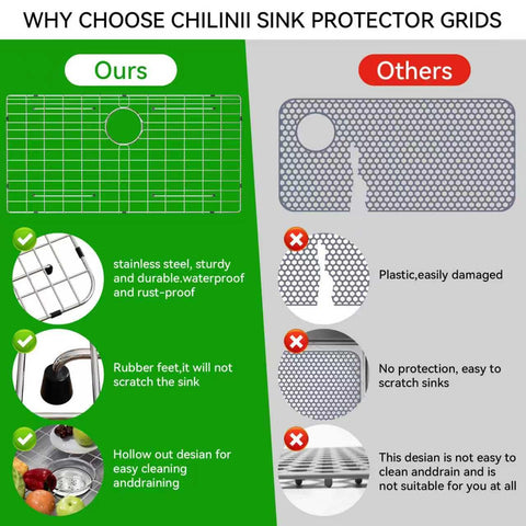 SettleDown sink grid rear drain location for proper placement