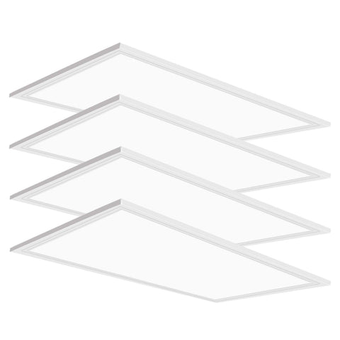 SEURON 4-pack 2x4 LED panels installed in a drop ceiling for bright office lighting