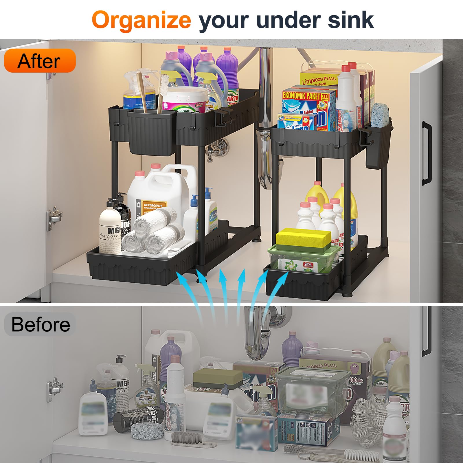 Sevenblue under-sink organizer small basket fits tight spaces and quick grabs