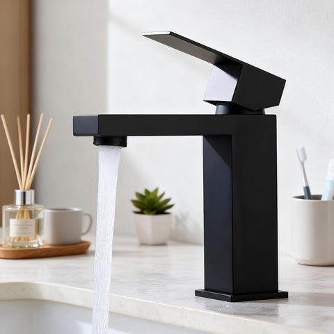 SevenGelok black bathroom faucet box showcases packaging for easy upgrade.