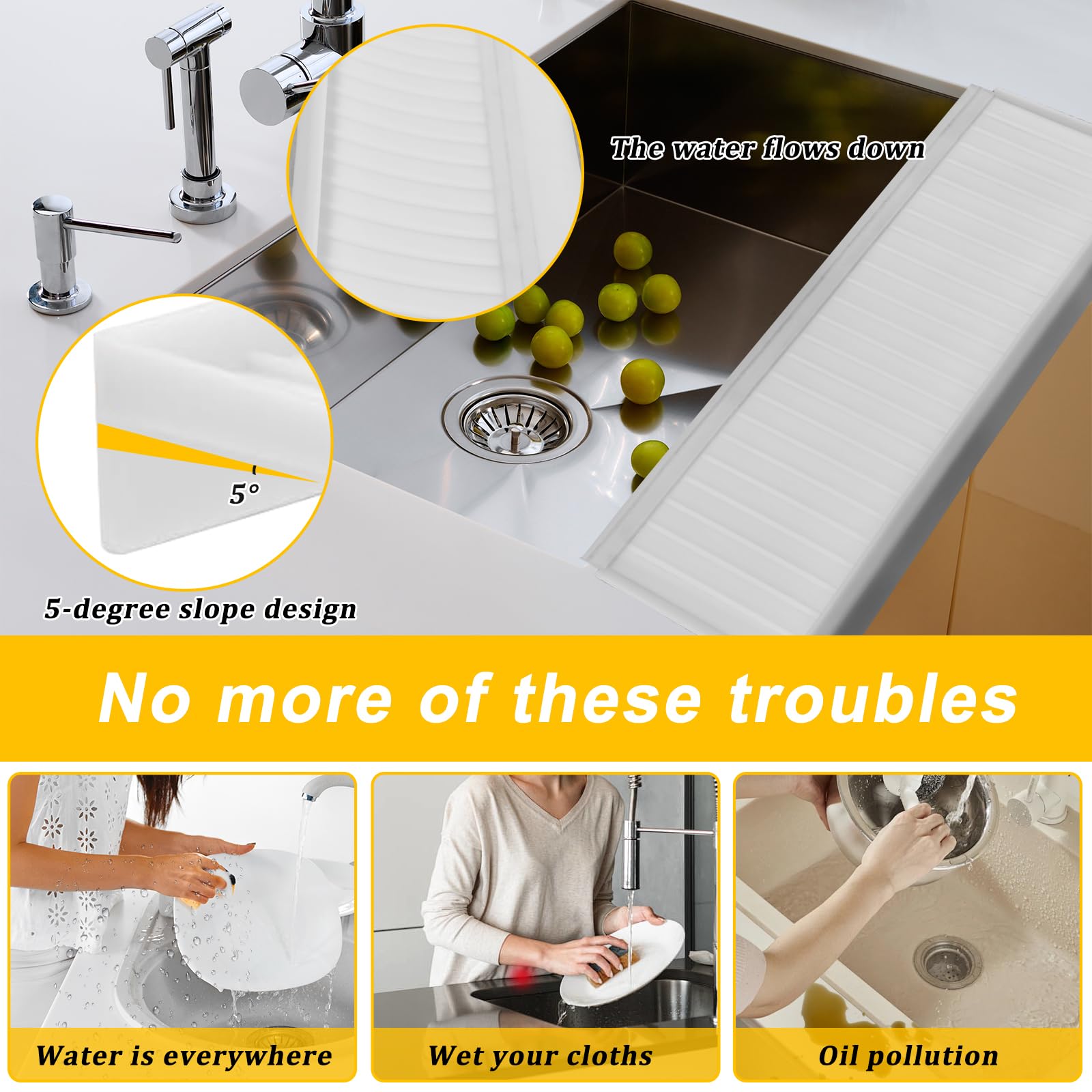 Sevflow edge guard at kitchen sink edge to shield surfaces while washing