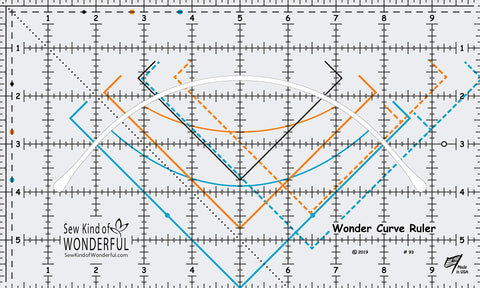 Sew Kind of Wonderful Wonder Curve Ruler with curved edge and color lines for precise cuts.