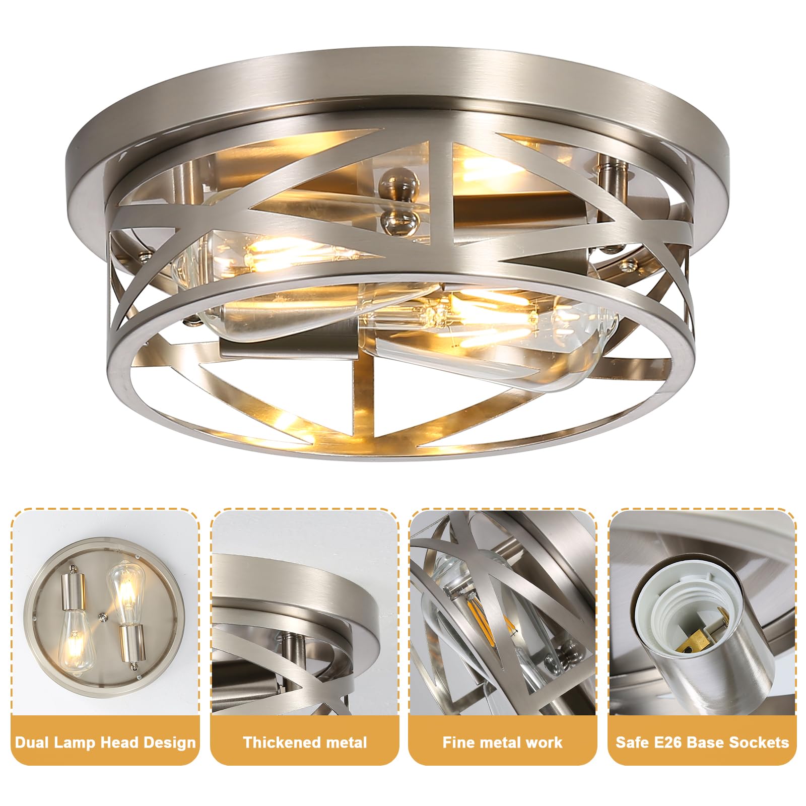 Sewterolyn 2-light dining area flush mount provides clear overhead illumination