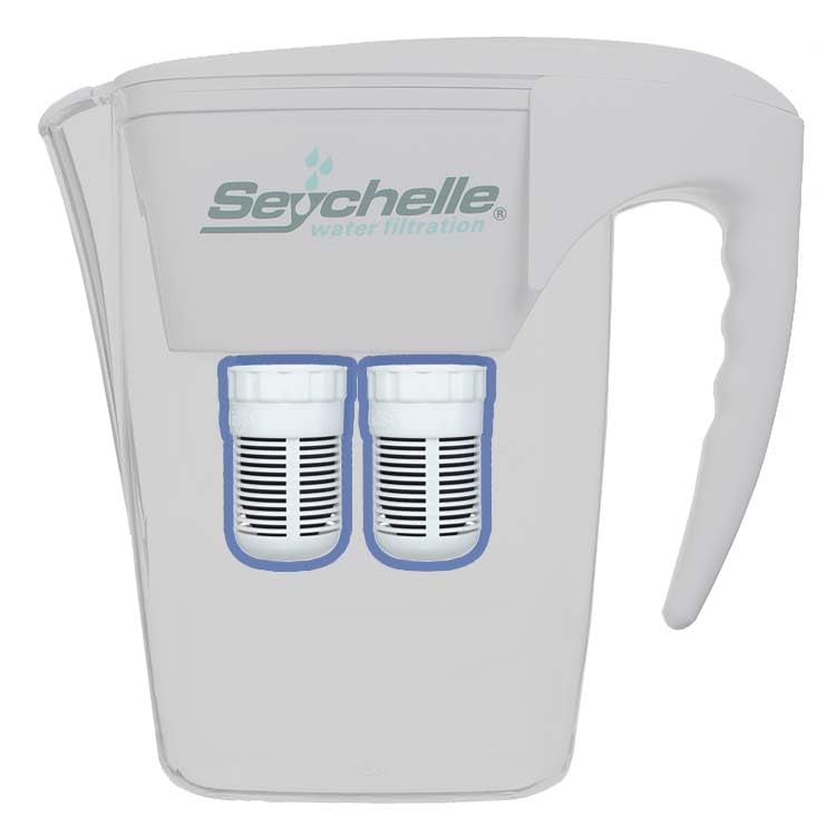 Pouring water from Seychelle pitcher for effortless daily hydration
