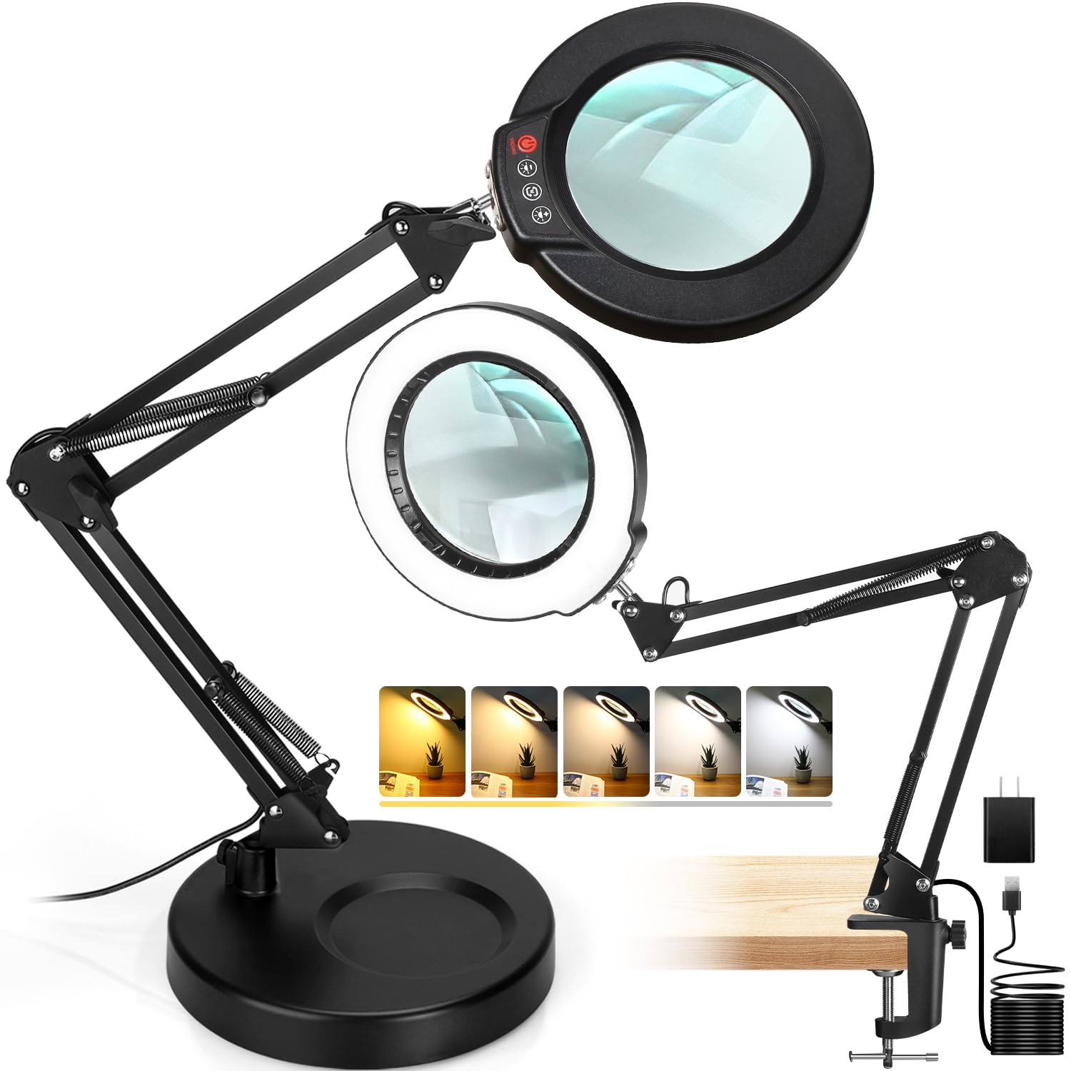 Seylae 10X magnifying glass with light mounted on sturdy base for precise inspection