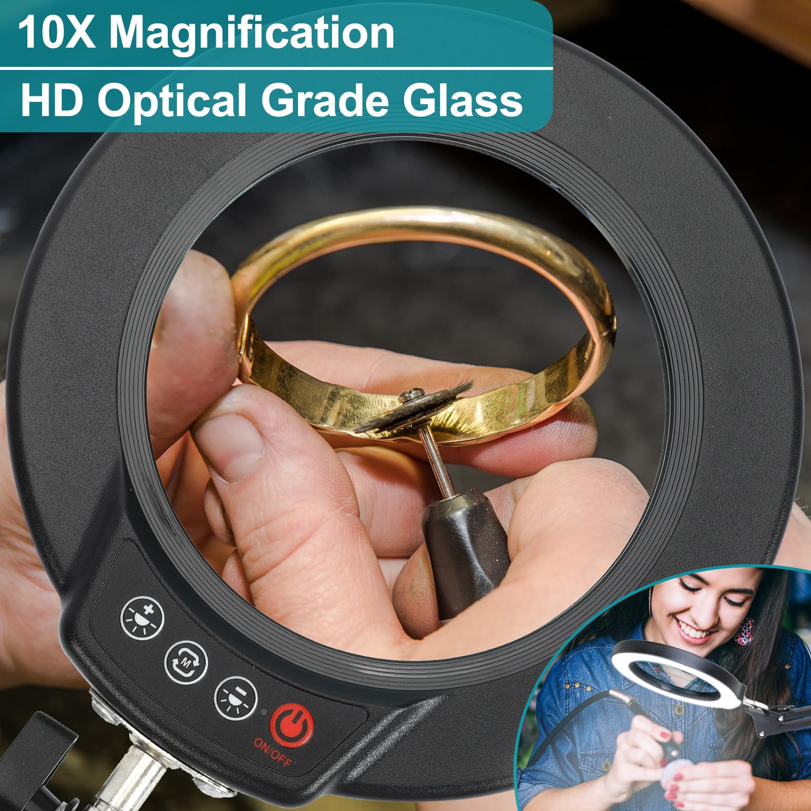 Seylae magnifier lamp displaying five color modes for task lighting