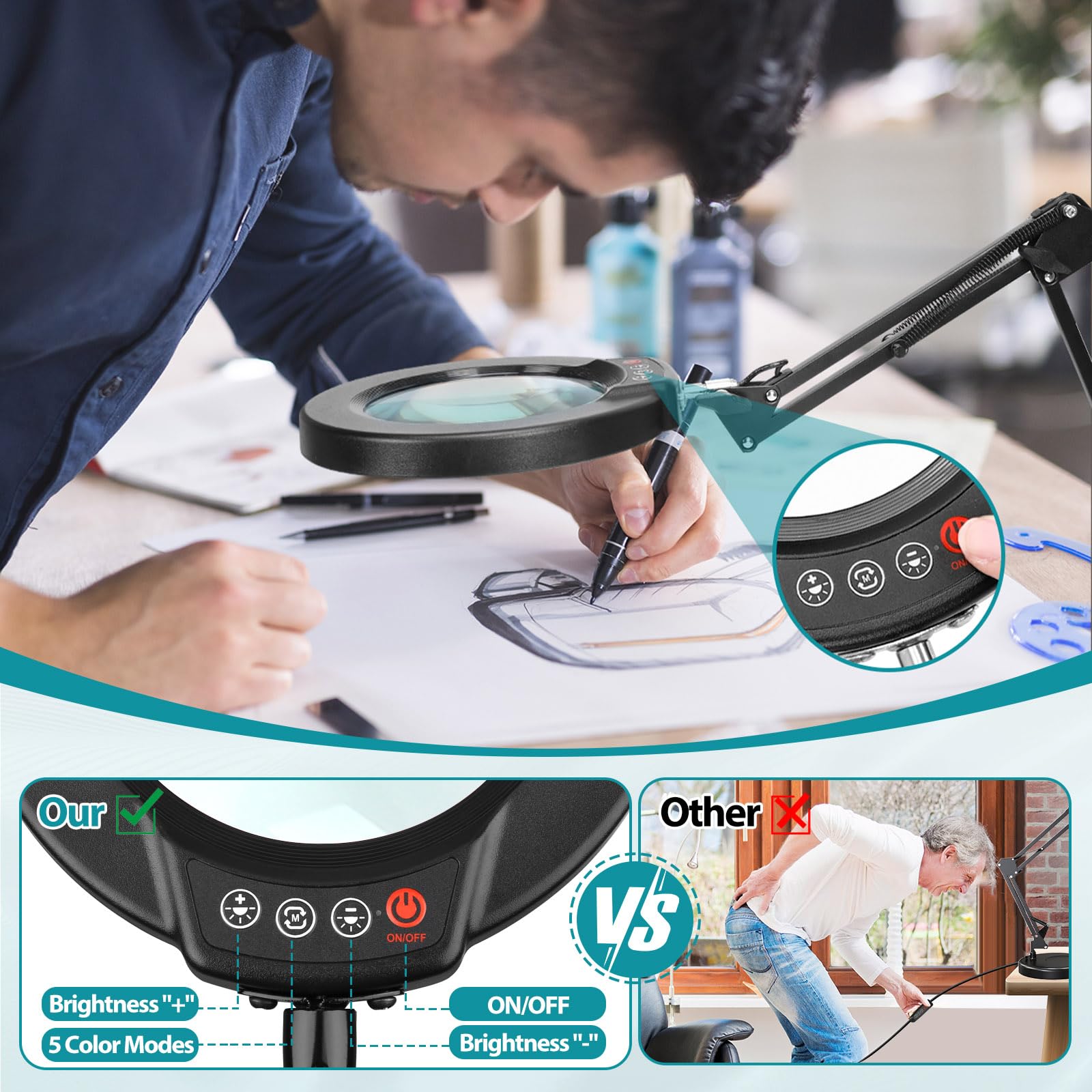 Seylae adjustable swing-arm magnifier ready for detailed work