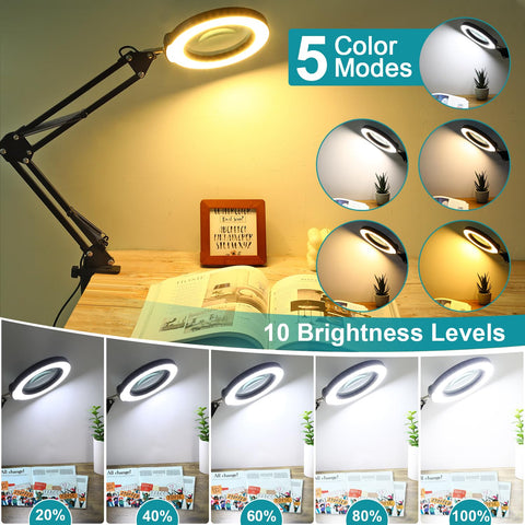 Seylae 2-in-1 desk lamp and clamp magnifier in versatile work setup