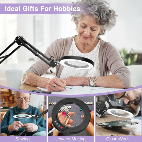 Seylae hands-free magnifier supports needlework and miniatures with comfort.