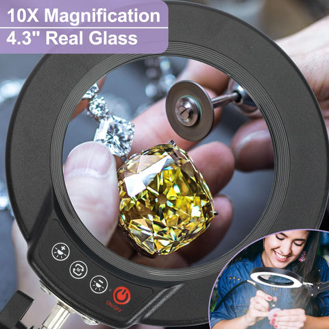 Seylae LED magnifier with color modes illuminates fine embroidery details.