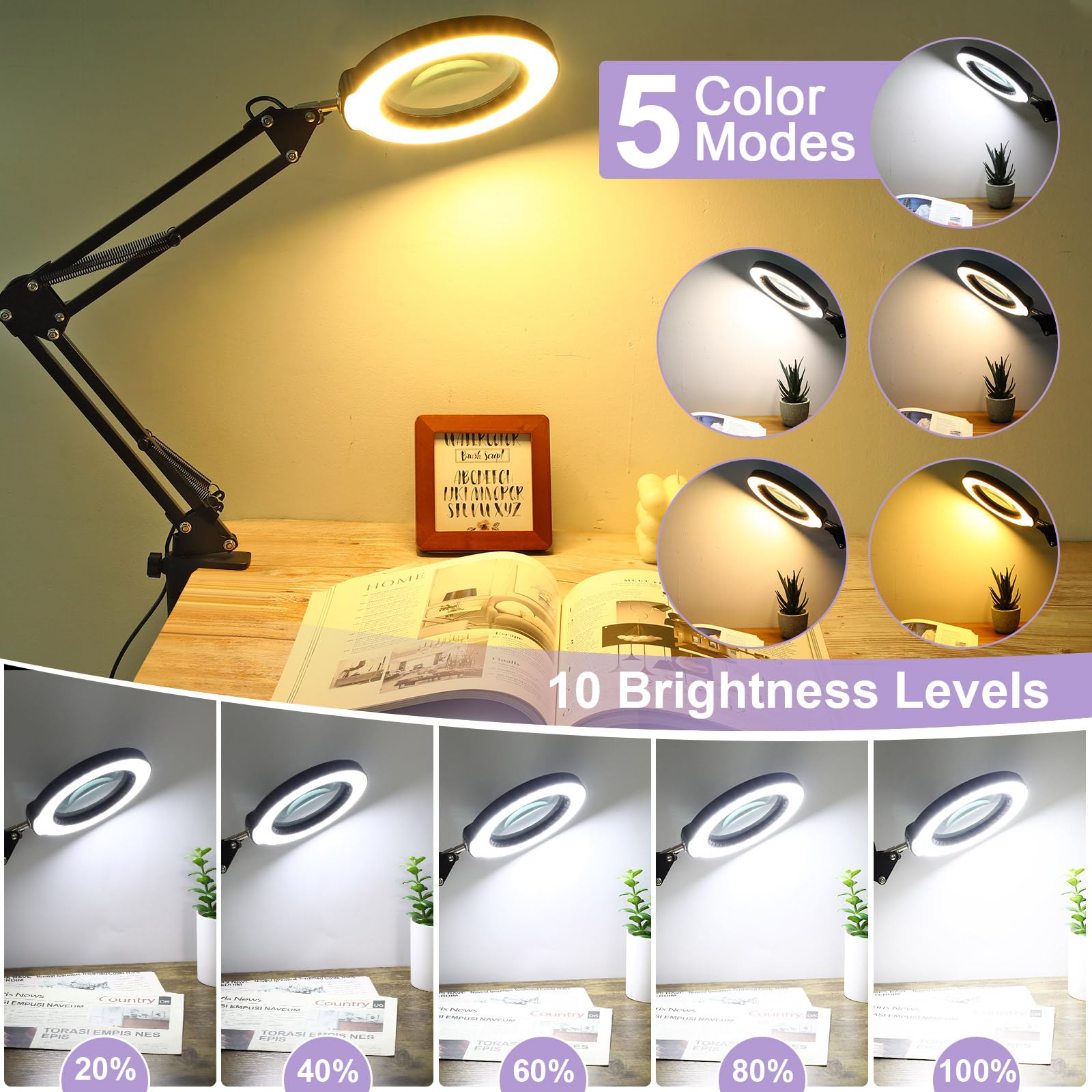 Seylae magnifier head button enables quick light adjustments during sewing.