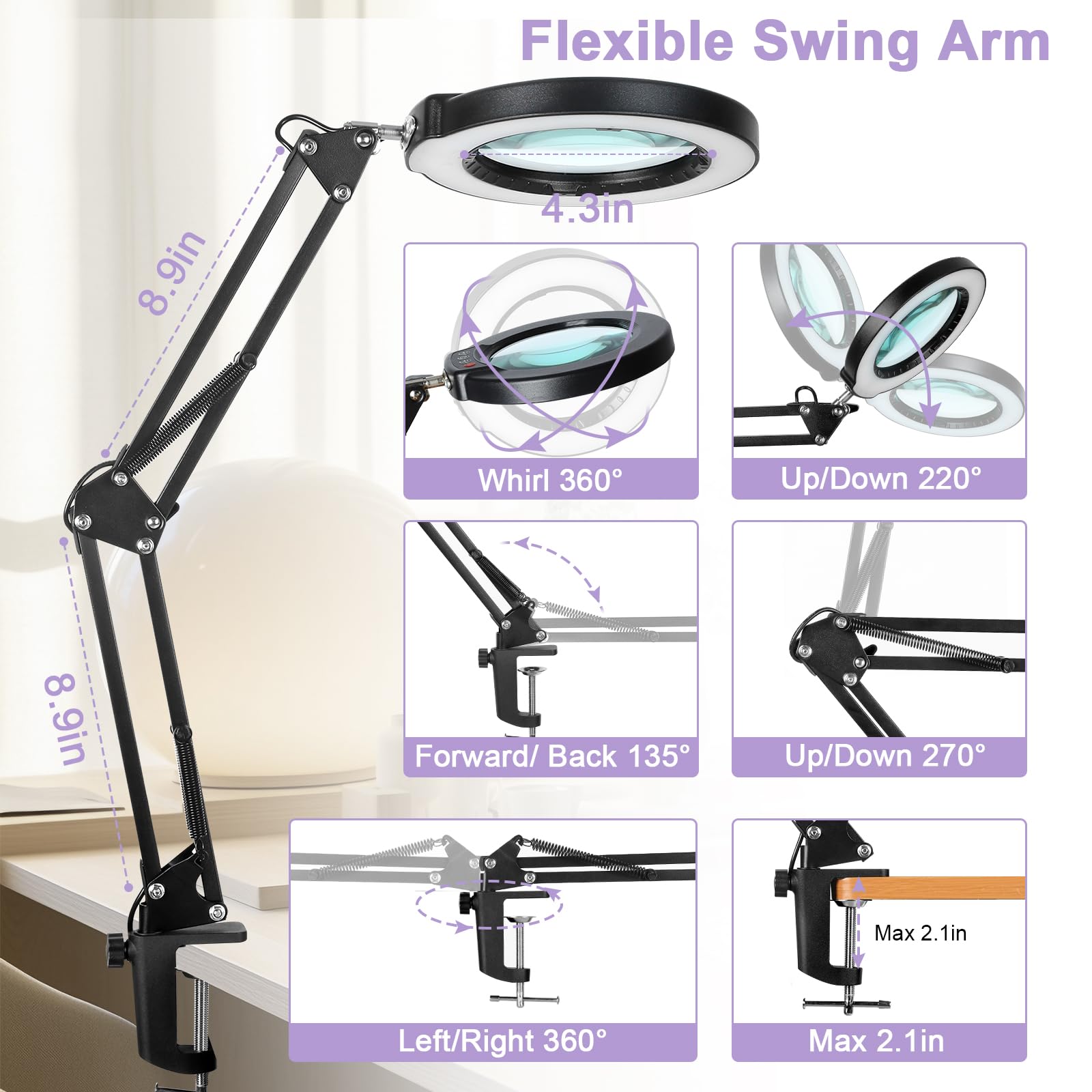 Seylae sturdy table clip secures on flat edges for a tidy workspace.