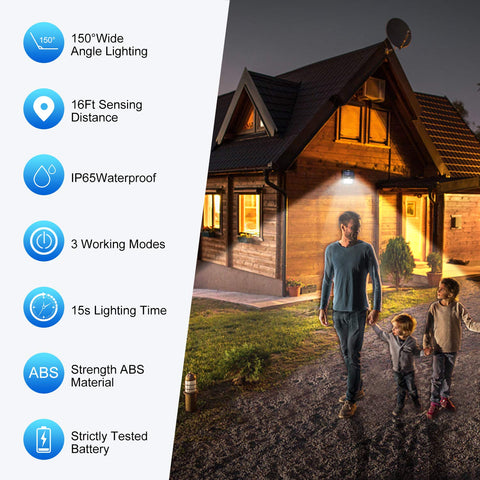 SEZAC solar lights outdoor with three modes for versatile night lighting.