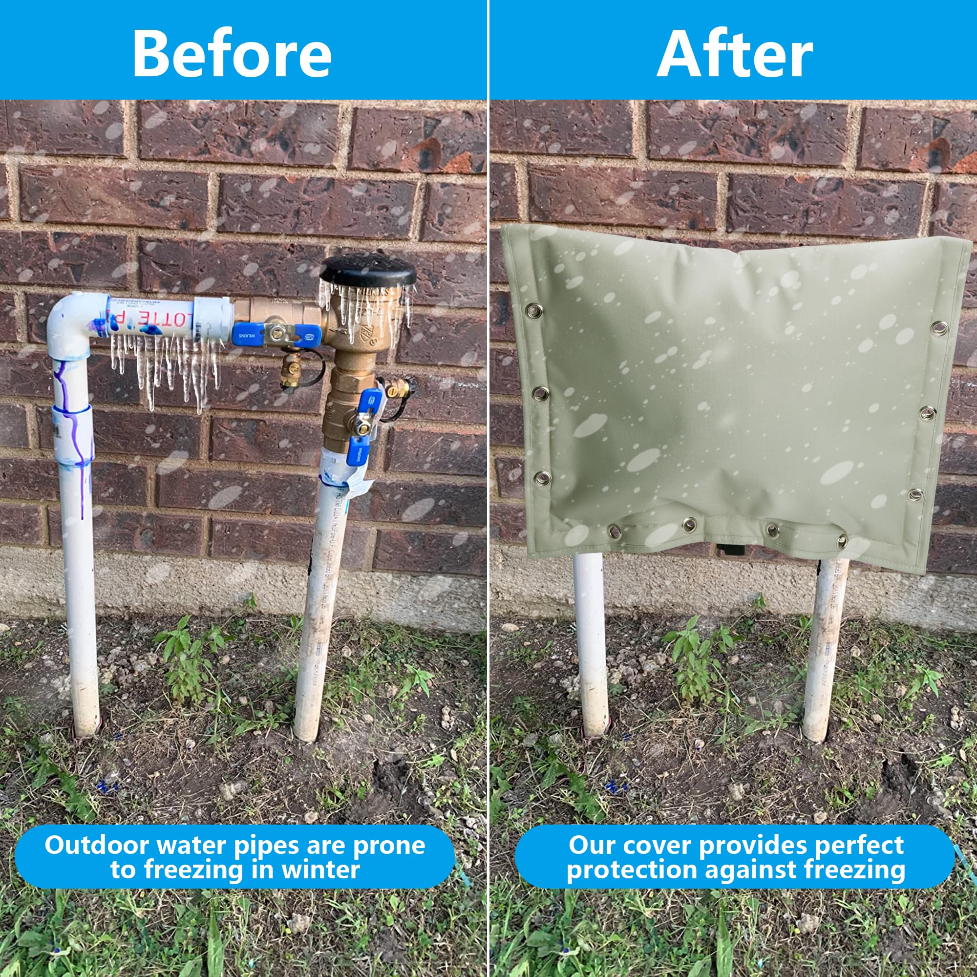 Sfcddtlg sprinkler system backflow cover shields components during freezing conditions.