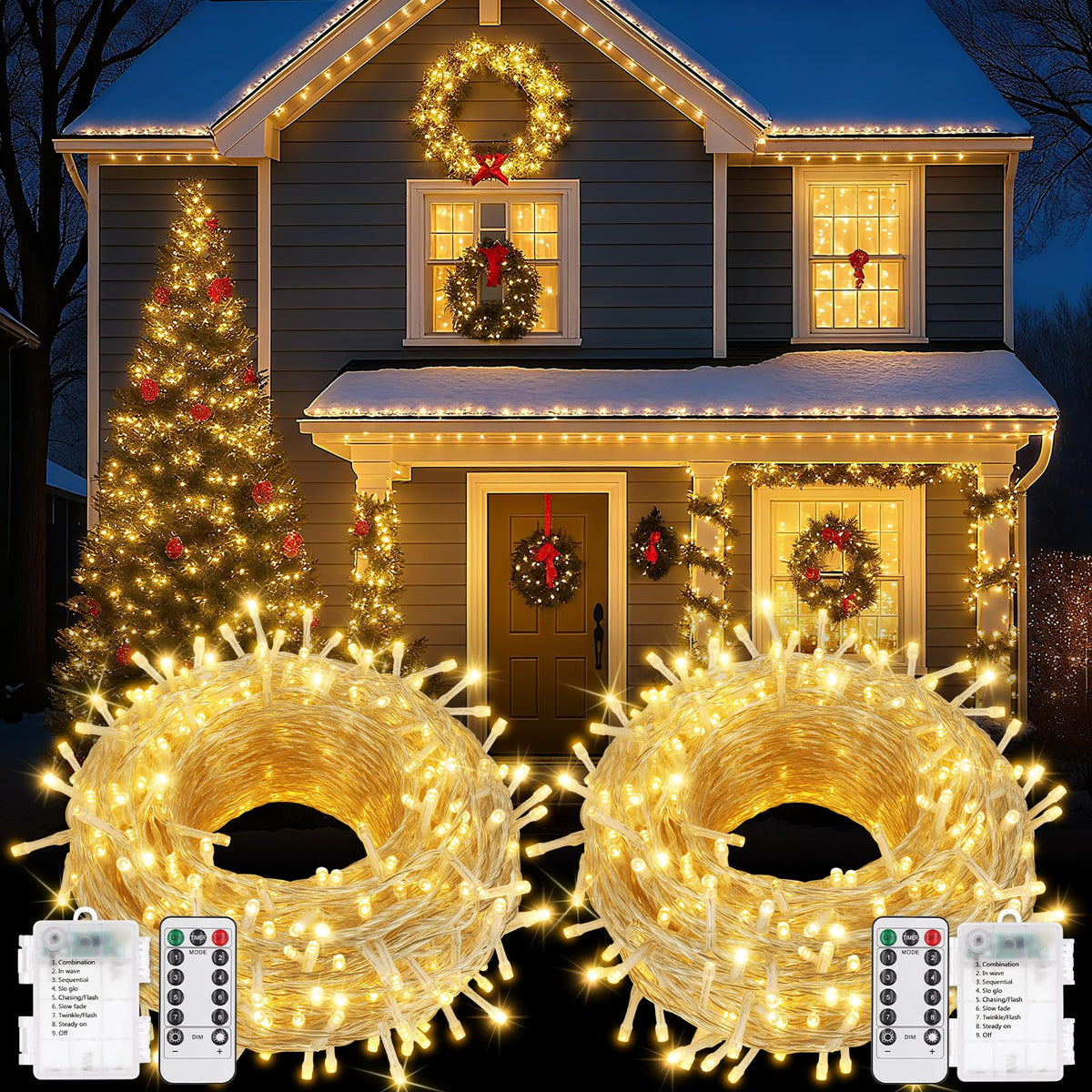 SFNDOU 2Pack battery string lights outdoors for a cord-free festive glow