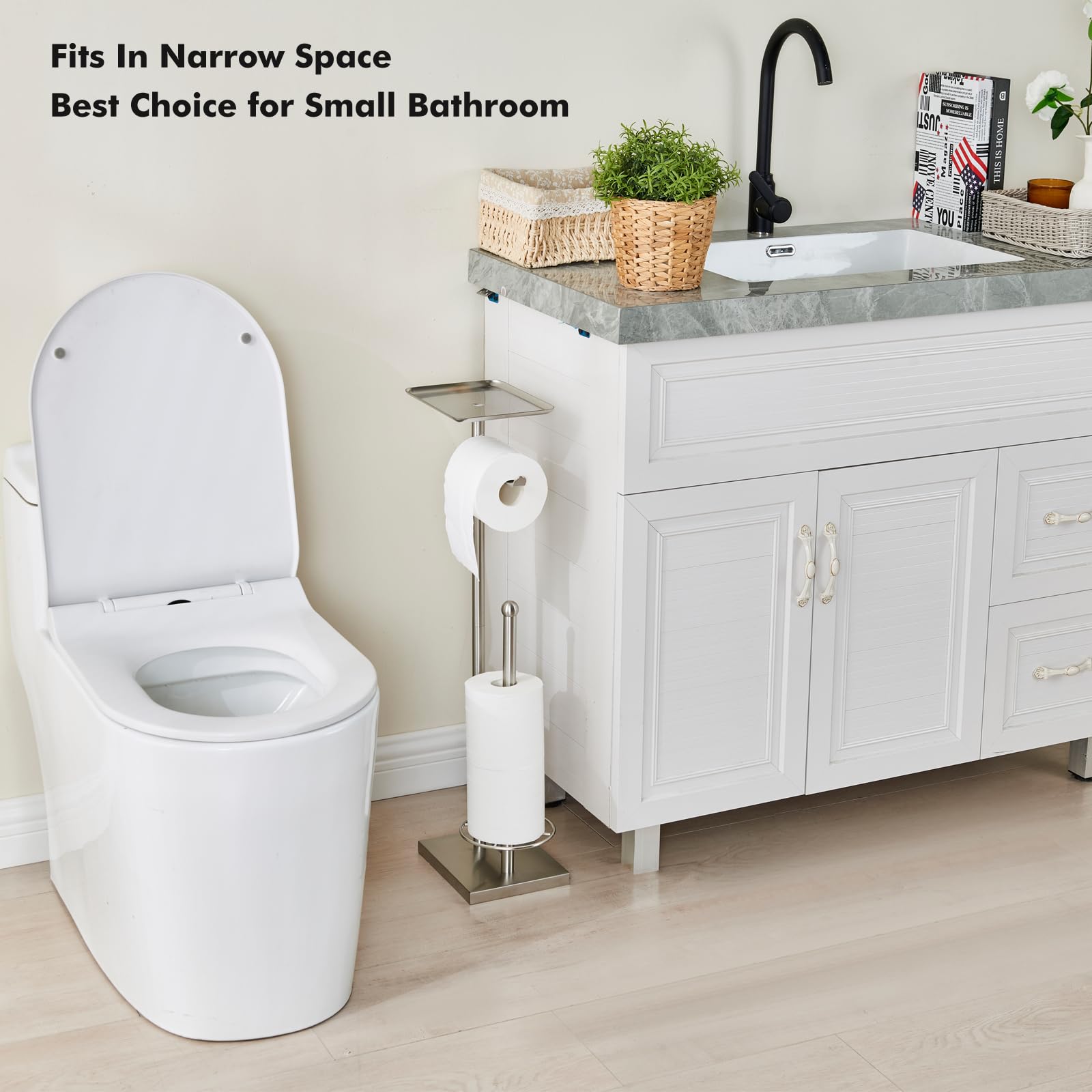 Sfemn 26 inch tall freestanding unit fits beside the sink or toilet