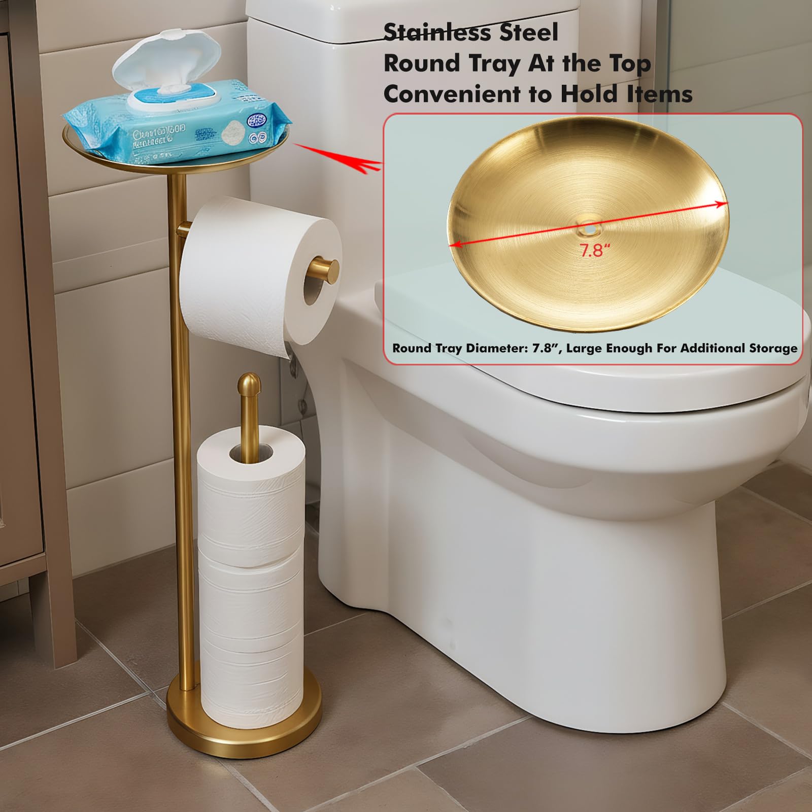 Sfemn toilet-paper-holder-top-tray-7-8-inch highlights convenient top storage.