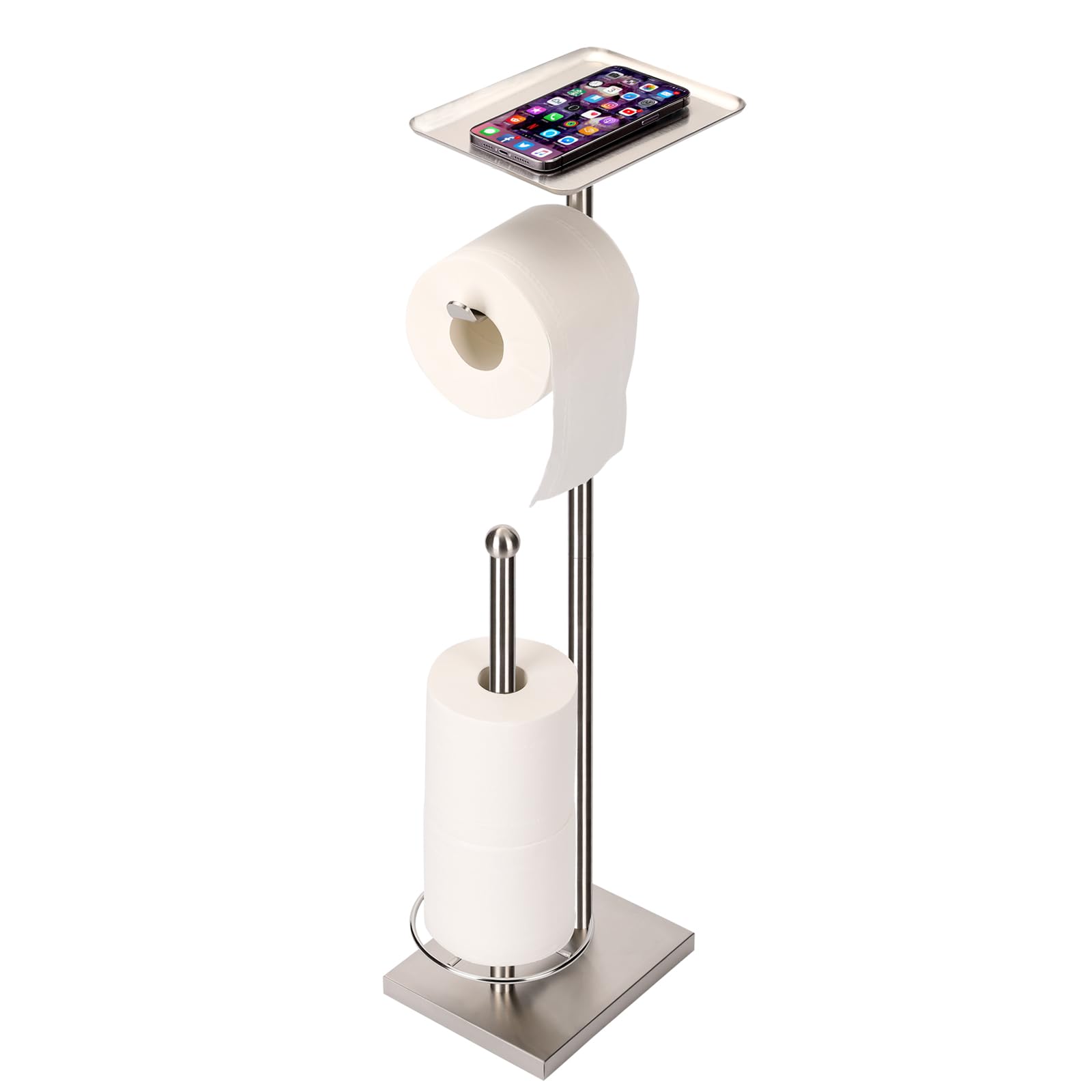 Sfemn toilet paper holder with tray top holds phone or sanitizer for easy reach